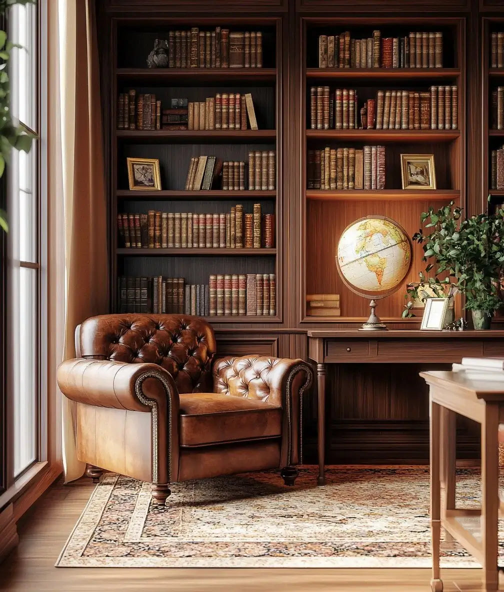 Coin lecture avec fauteuil de lecture vintage