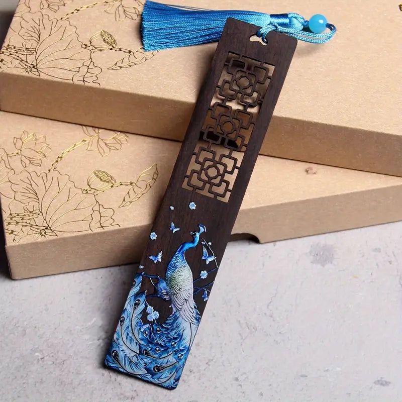 Marque page en bois Paon - Marque Page