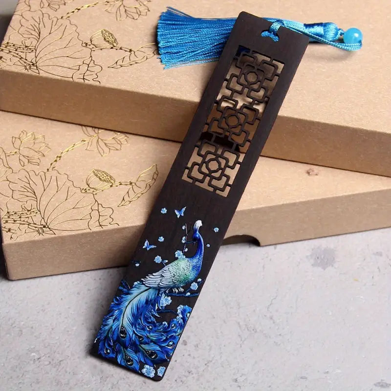 Marque page en bois Paon - Marque Page