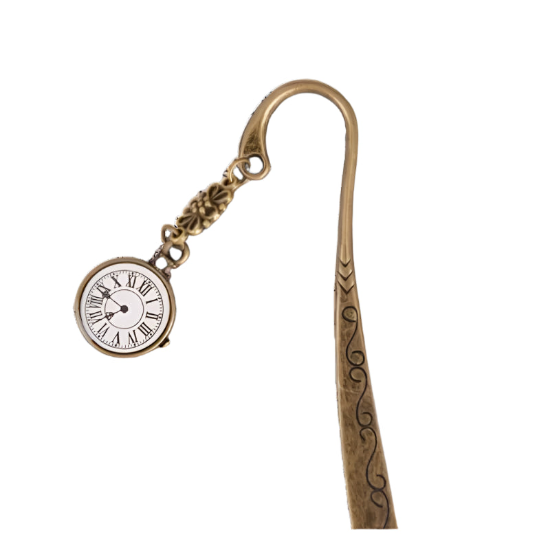 Marque page en métal vintage avec une horloge