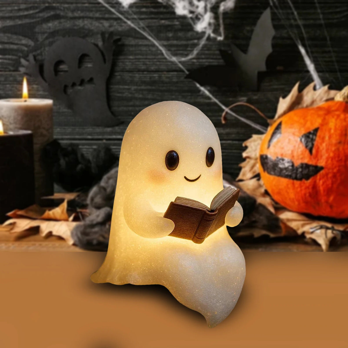 Fantome liseur de livre déco lumineuse halloween lampe de lecture