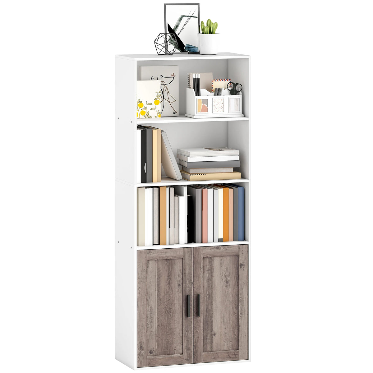 Bibliothèque avec placard intégré effet bois
