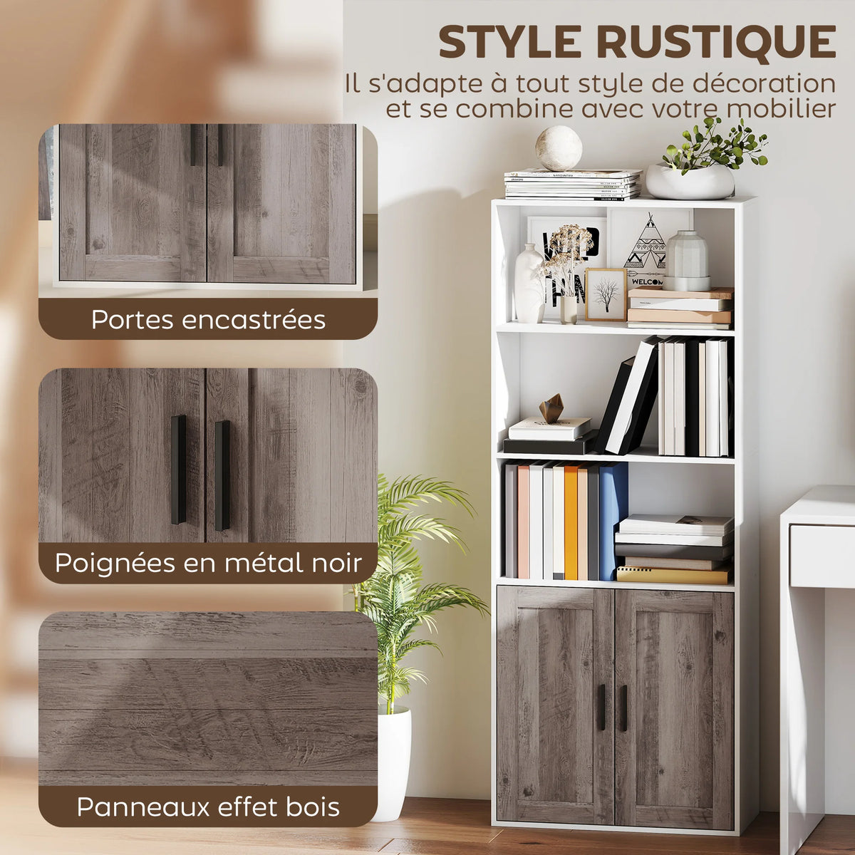 Bibliothèque avec placard dans un salon
