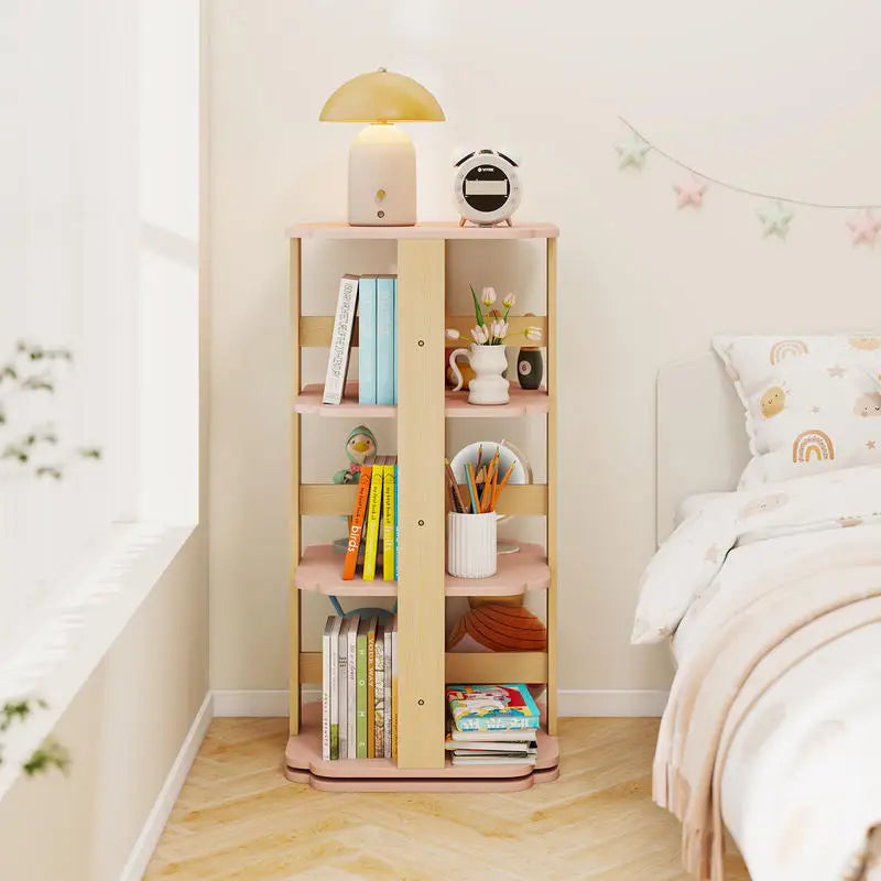 Tour à livres rose dans une chambre d'enfant