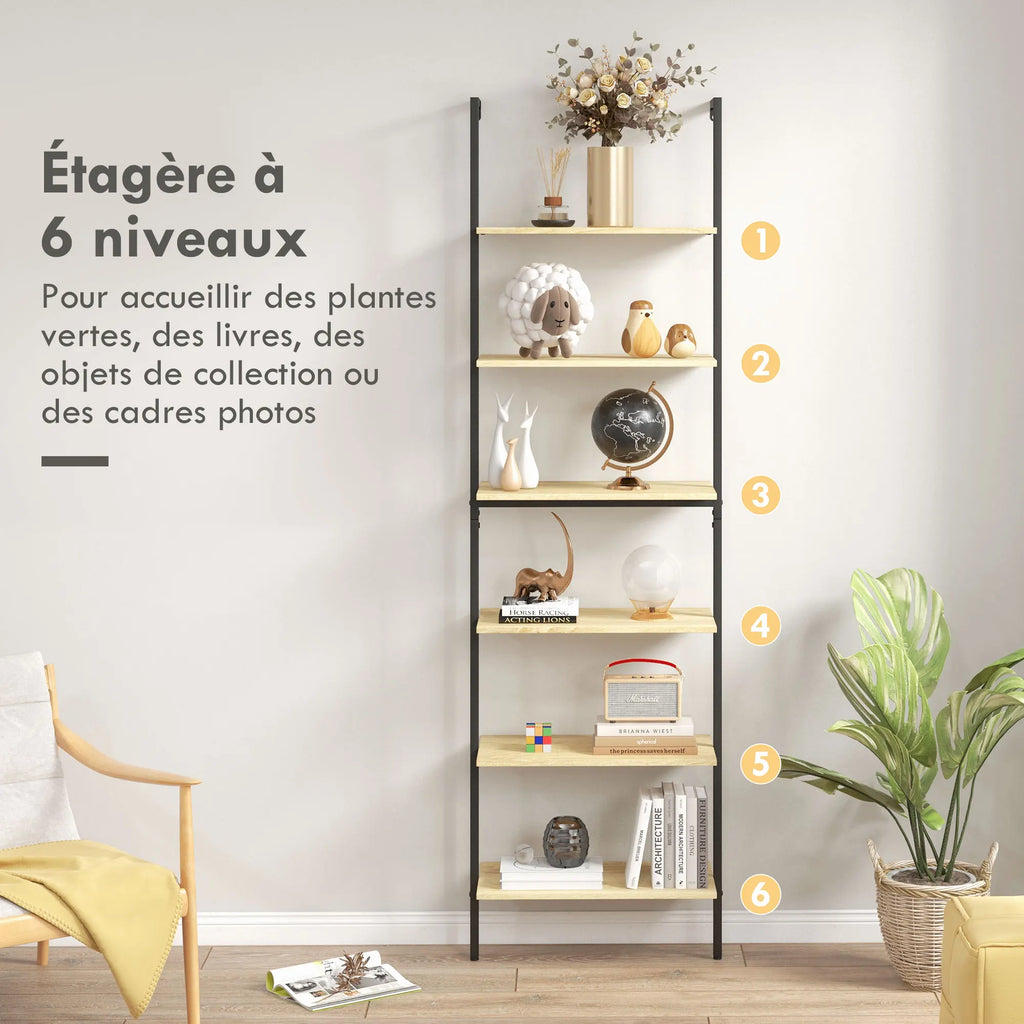 Bibliothèque échelle bois naturel dans un salon