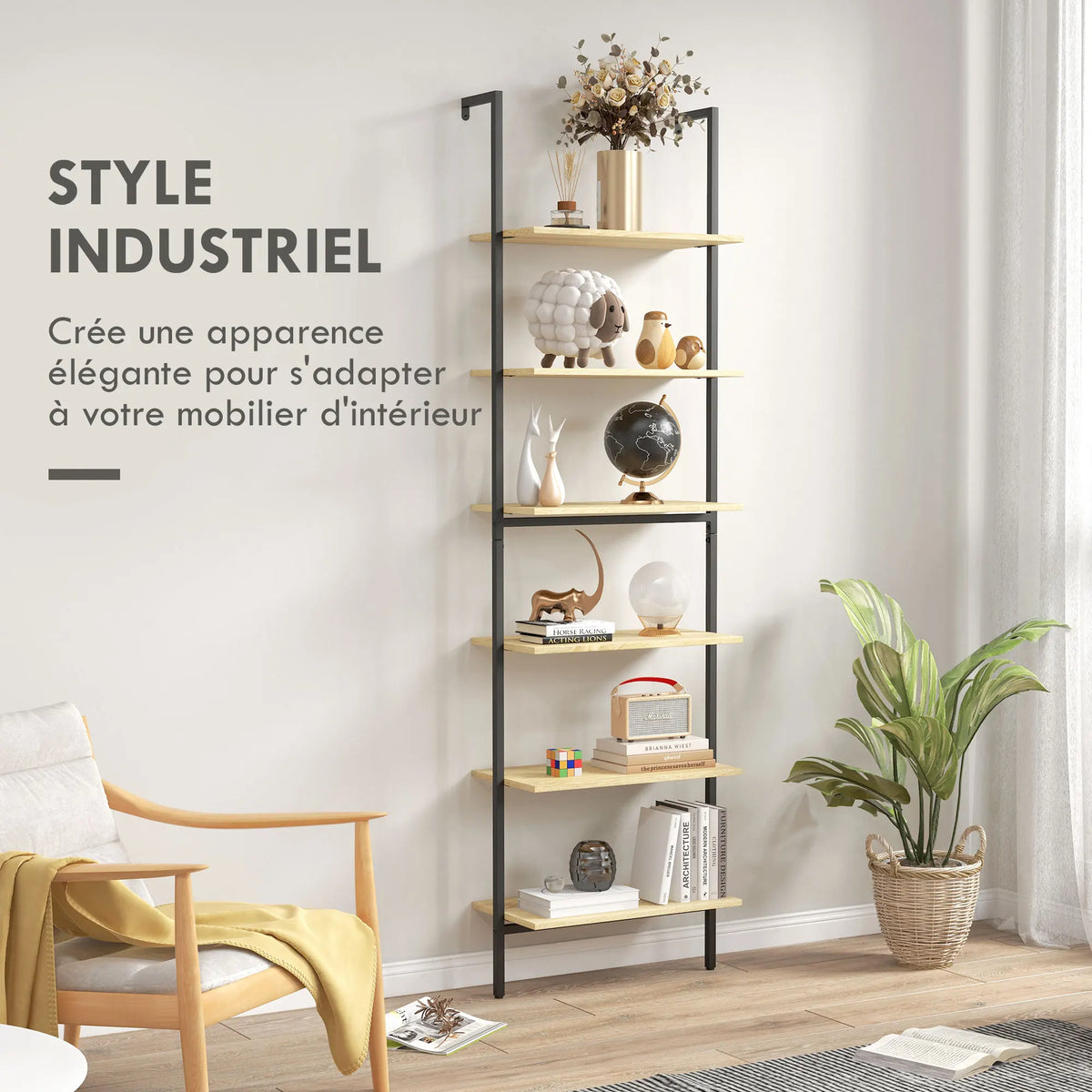 Étagère échelle industrielle pour coin lecture