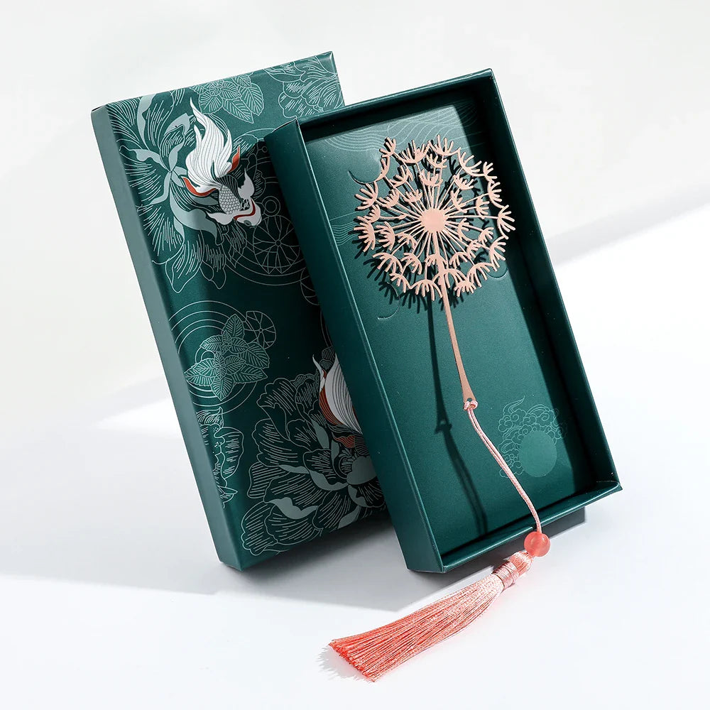 marque page en métal en forme de pissenlit rose