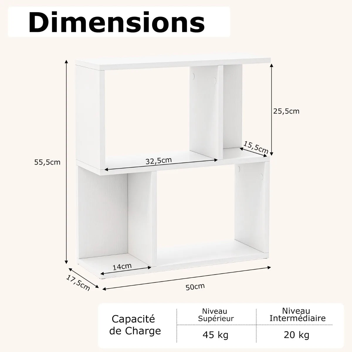 Dimensions de l'étagère de chevet 3 niveaux