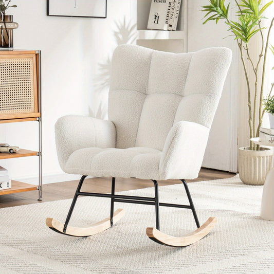 Fauteuil a Bascule - Avec Repose Pied Blanc - Fauteuil de Lecture