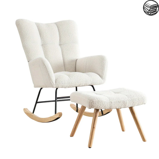 Fauteuil a Bascule - Avec Repose Pied Blanc - Fauteuil de Lecture