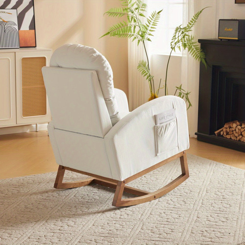 Fauteuil a Bascule - Blanc avec Accoudoirs - Fauteuil de Lecture