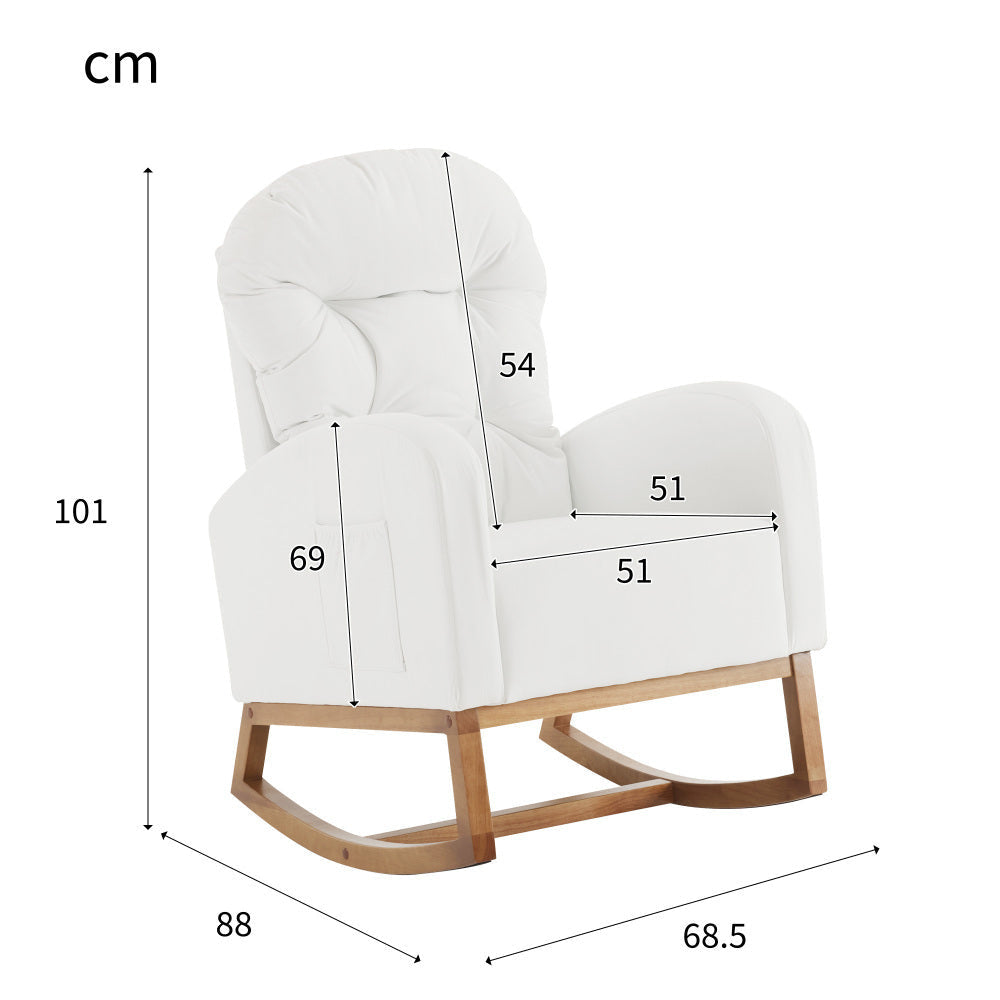 Fauteuil a Bascule - Blanc avec Accoudoirs - Fauteuil de Lecture