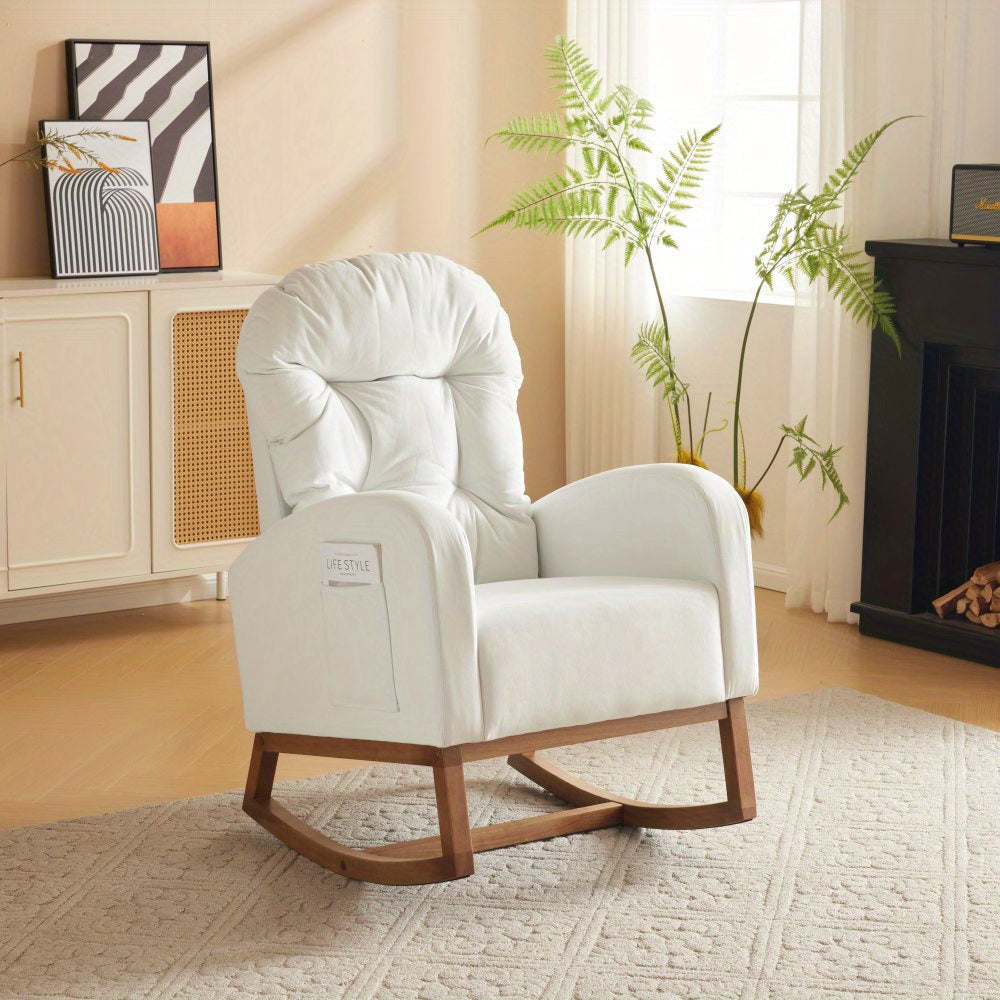 Fauteuil a Bascule - Blanc avec Accoudoirs - Fauteuil de Lecture