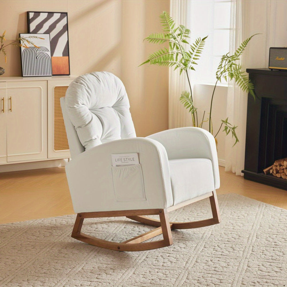 Fauteuil a Bascule - Blanc avec Accoudoirs - Fauteuil de Lecture