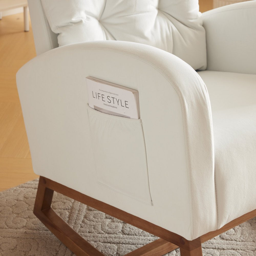 Fauteuil a Bascule - Blanc avec Accoudoirs - Fauteuil de Lecture