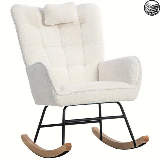 Fauteuil a Bascule - Blanc avec Repose Pied - Fauteuil de Lecture