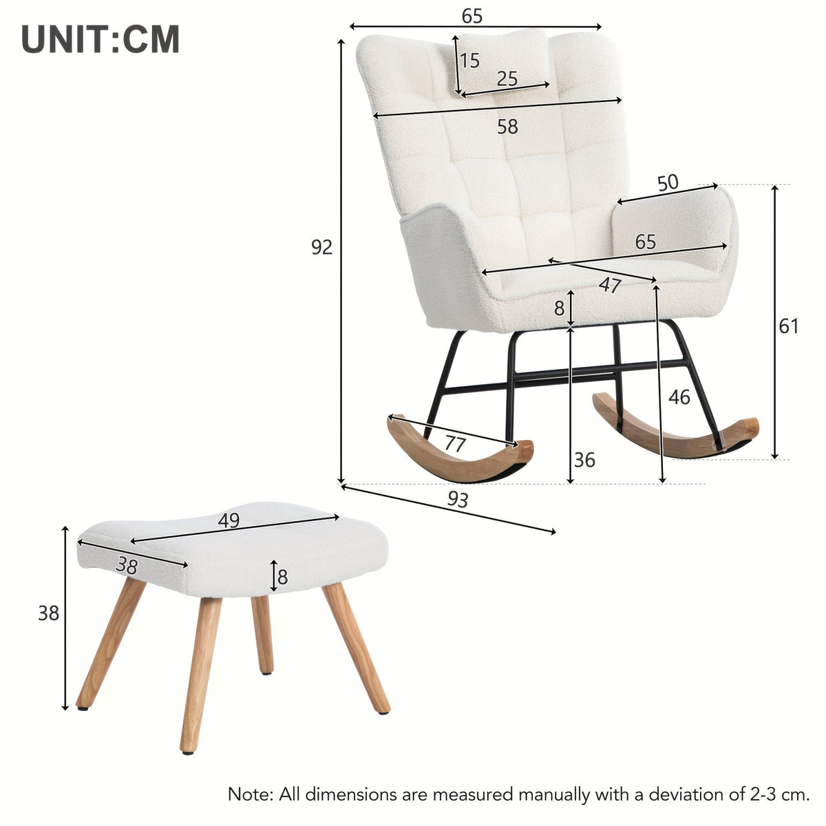 Fauteuil a Bascule - Blanc avec Repose Pied - Fauteuil de Lecture