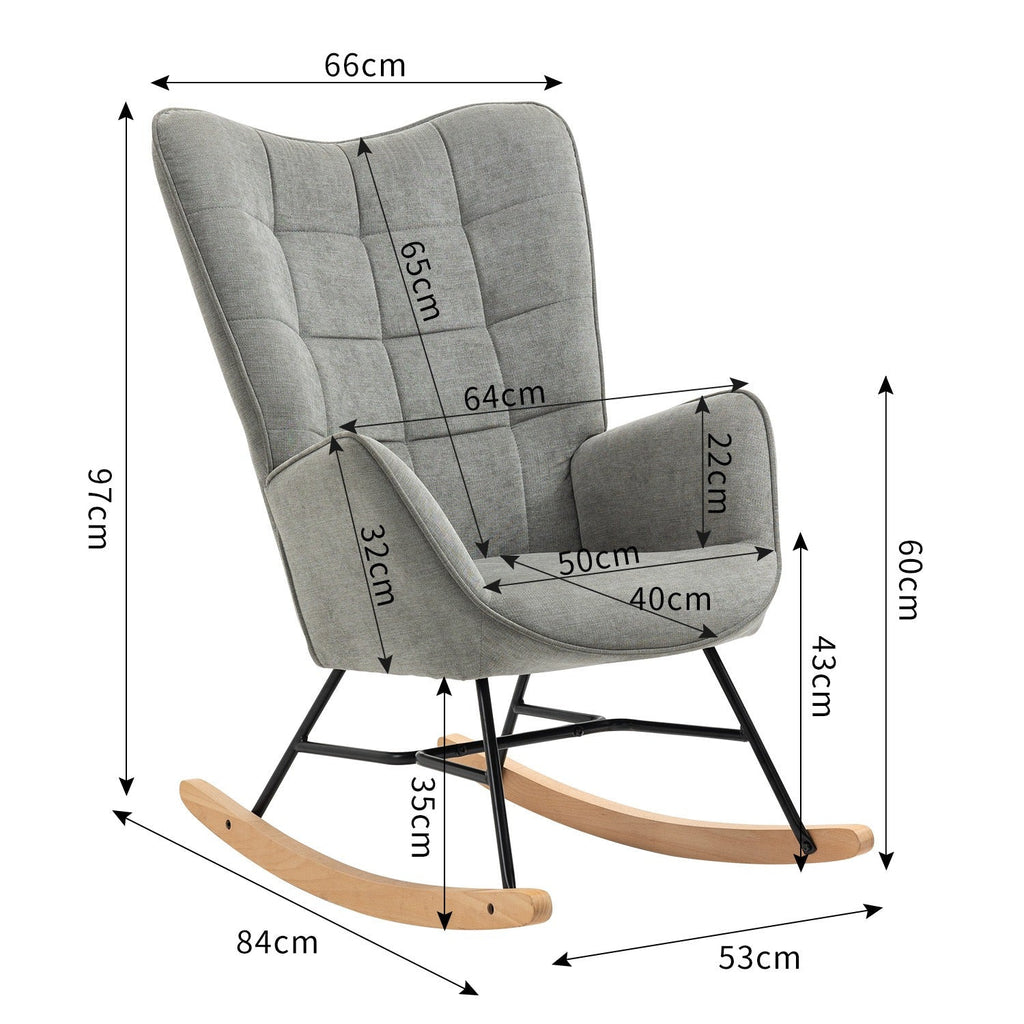 Fauteuil a Bascule - Scandinave - Gris - Fauteuil de Lecture
