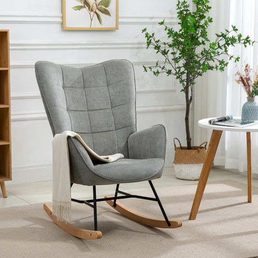 Fauteuil a Bascule - Scandinave - Gris - Fauteuil de Lecture