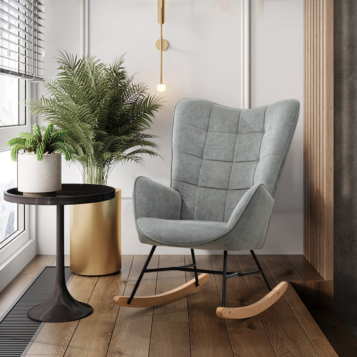 Fauteuil a Bascule - Scandinave - Gris - Fauteuil de Lecture