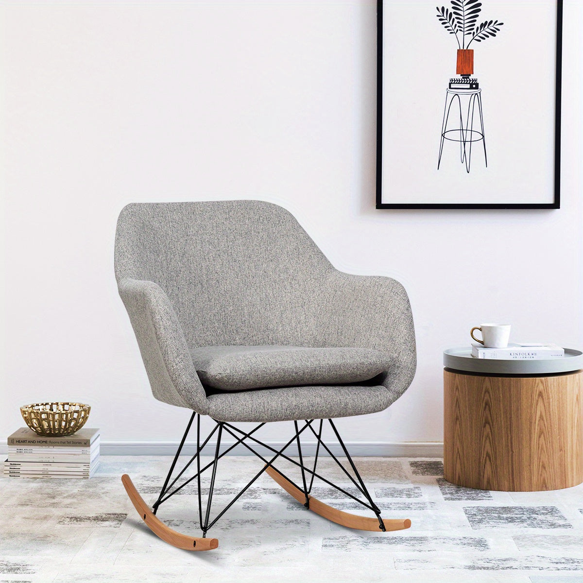 Fauteuil a Bascule -Scandinave Gris clair - Fauteuil de Lecture