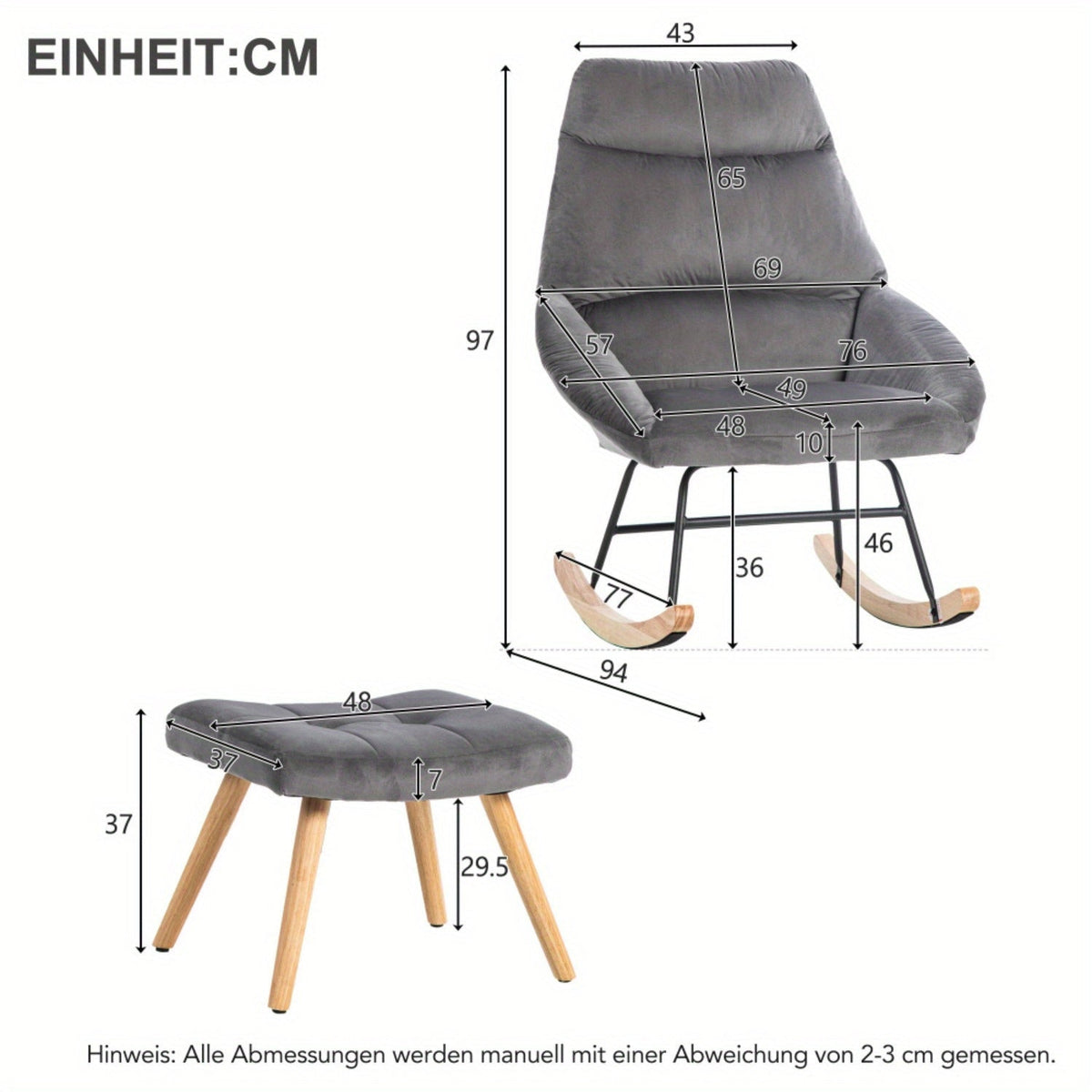 Fauteuil a Bascule - Velours - Fauteuil de Lecture