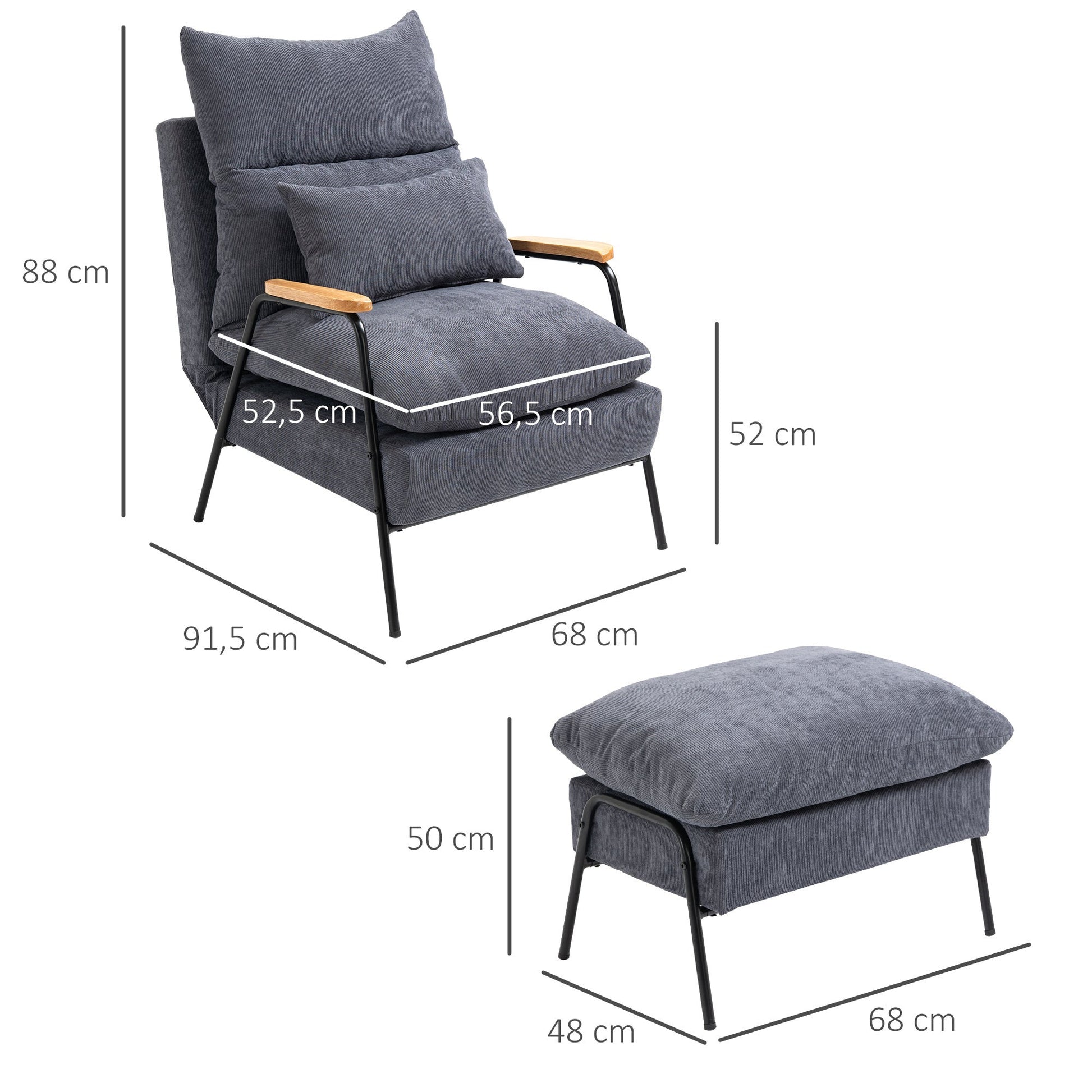 Fauteuil de Lecture - Avec Repose Pied - Grey - Fauteuil de Lecture