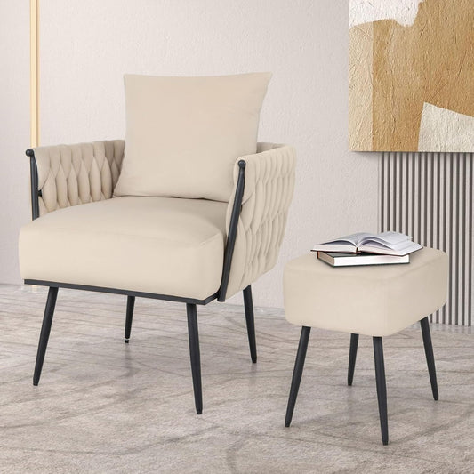 Fauteuil de Lecture - Avec repose pied Beige - White - Fauteuil de Lecture