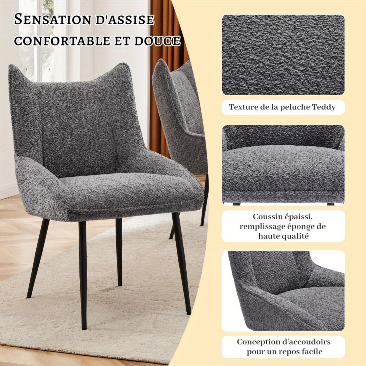 Fauteuil de Lecture - Design Epuré - Gray + Velvet - Fauteuil de Lecture