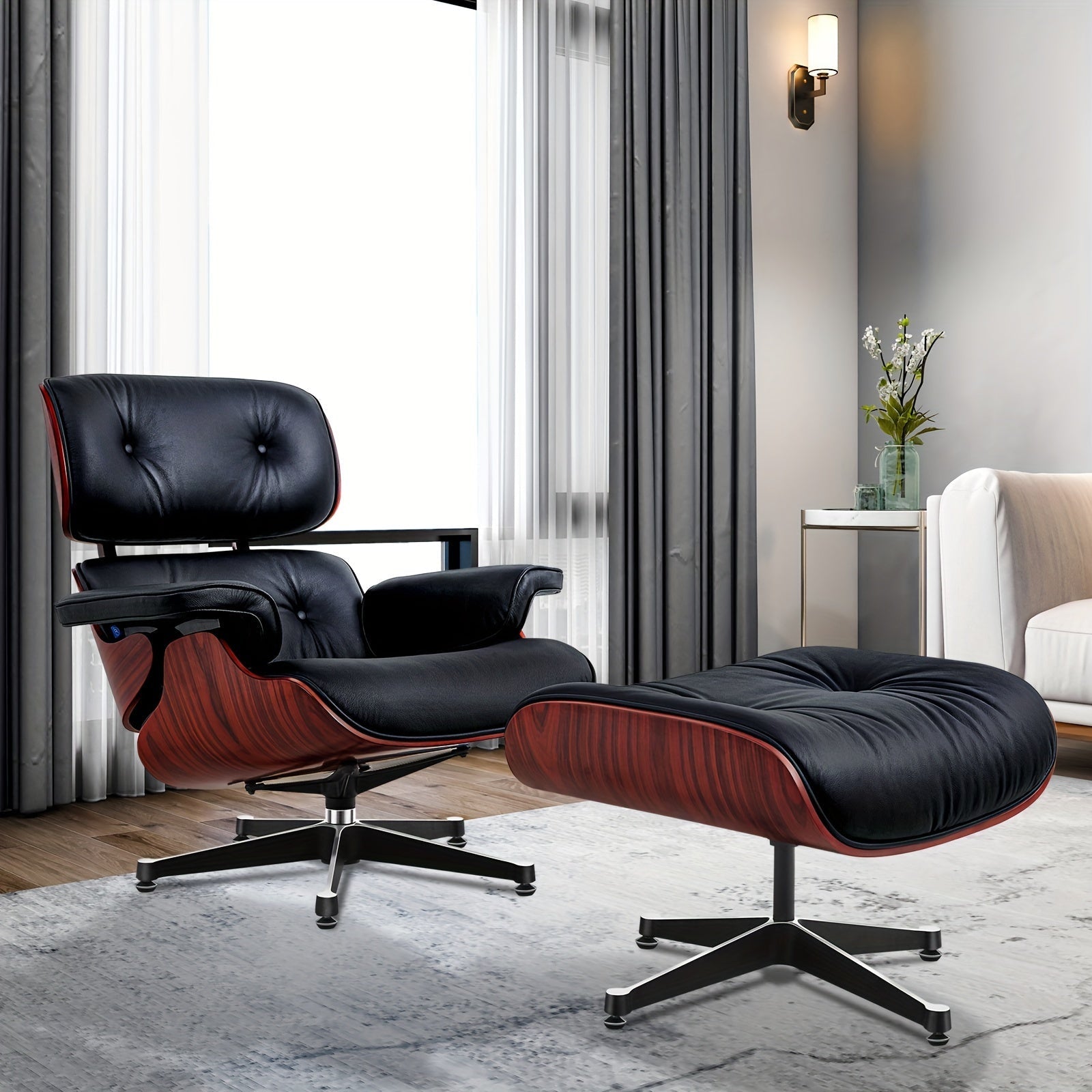 Fauteuil de Lecture - Design Luxueux - Dark rosewood + black leather - Fauteuil de Lecture