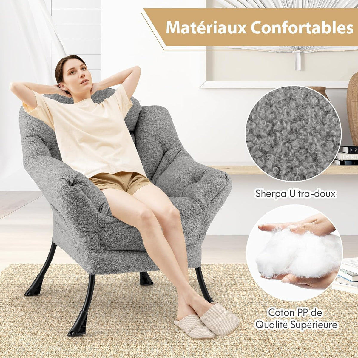 Fauteuil de Lecture - Doux Confortable - Gray - Fauteuil de Lecture