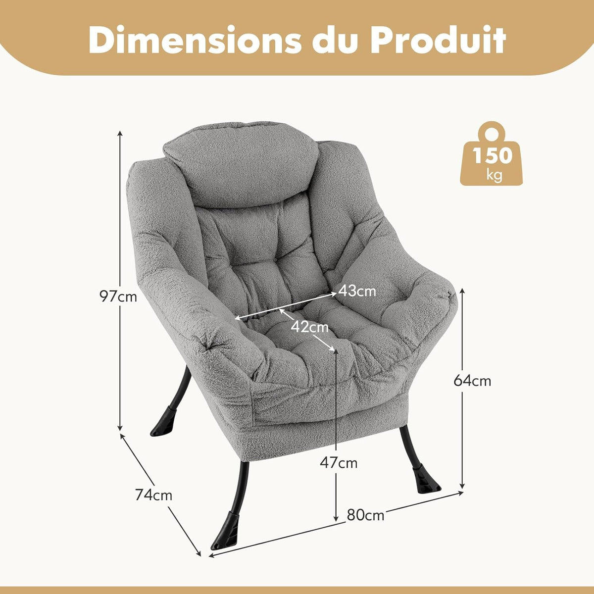 Fauteuil de Lecture - Doux Confortable - Gray - Fauteuil de Lecture