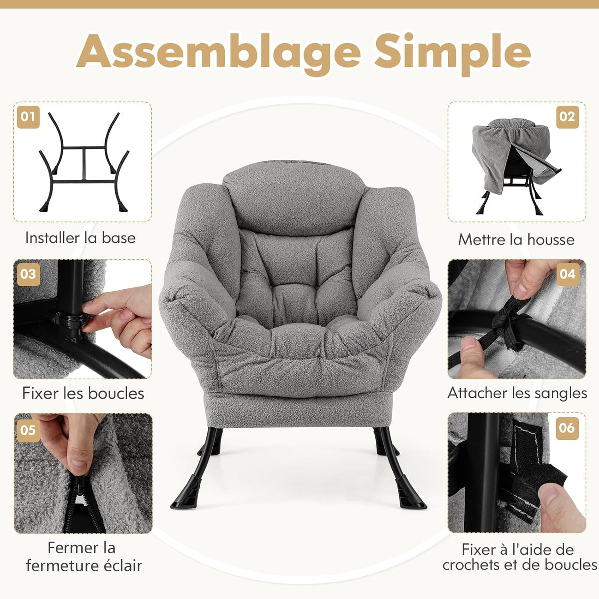 Fauteuil de Lecture - Doux Confortable - Gray - Fauteuil de Lecture