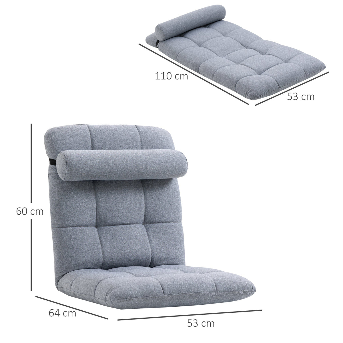 Fauteuil de Lecture - Pouf Avec appuie tête - Grey / 53L x 64P x 60A cm - Fauteuil de Lecture