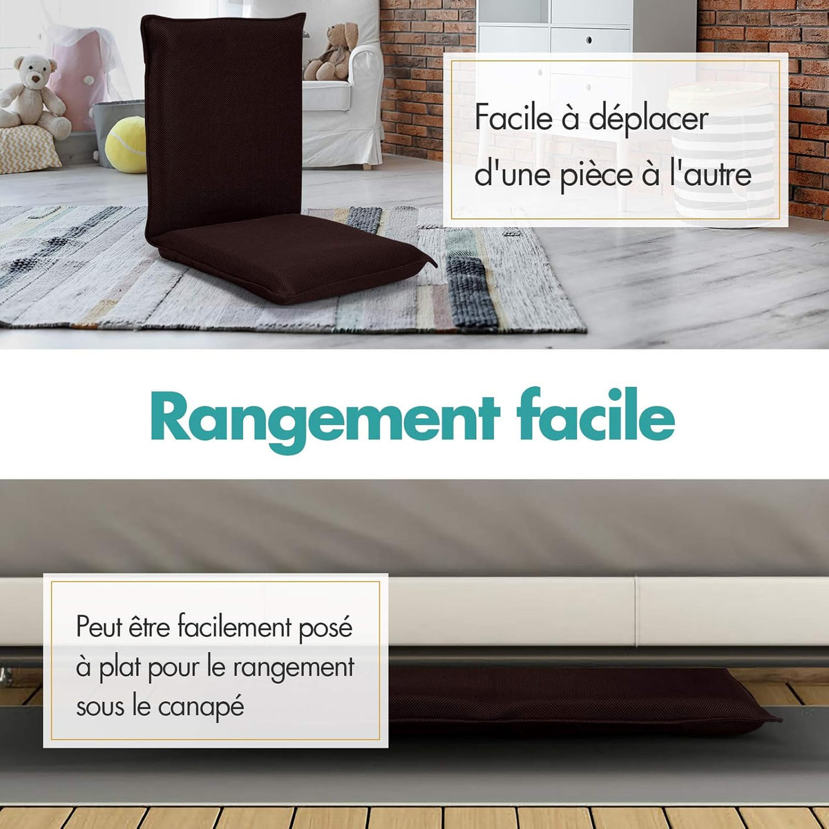 Fauteuil de Lecture - Pouf Confort Noir - Brun - Fauteuil de Lecture