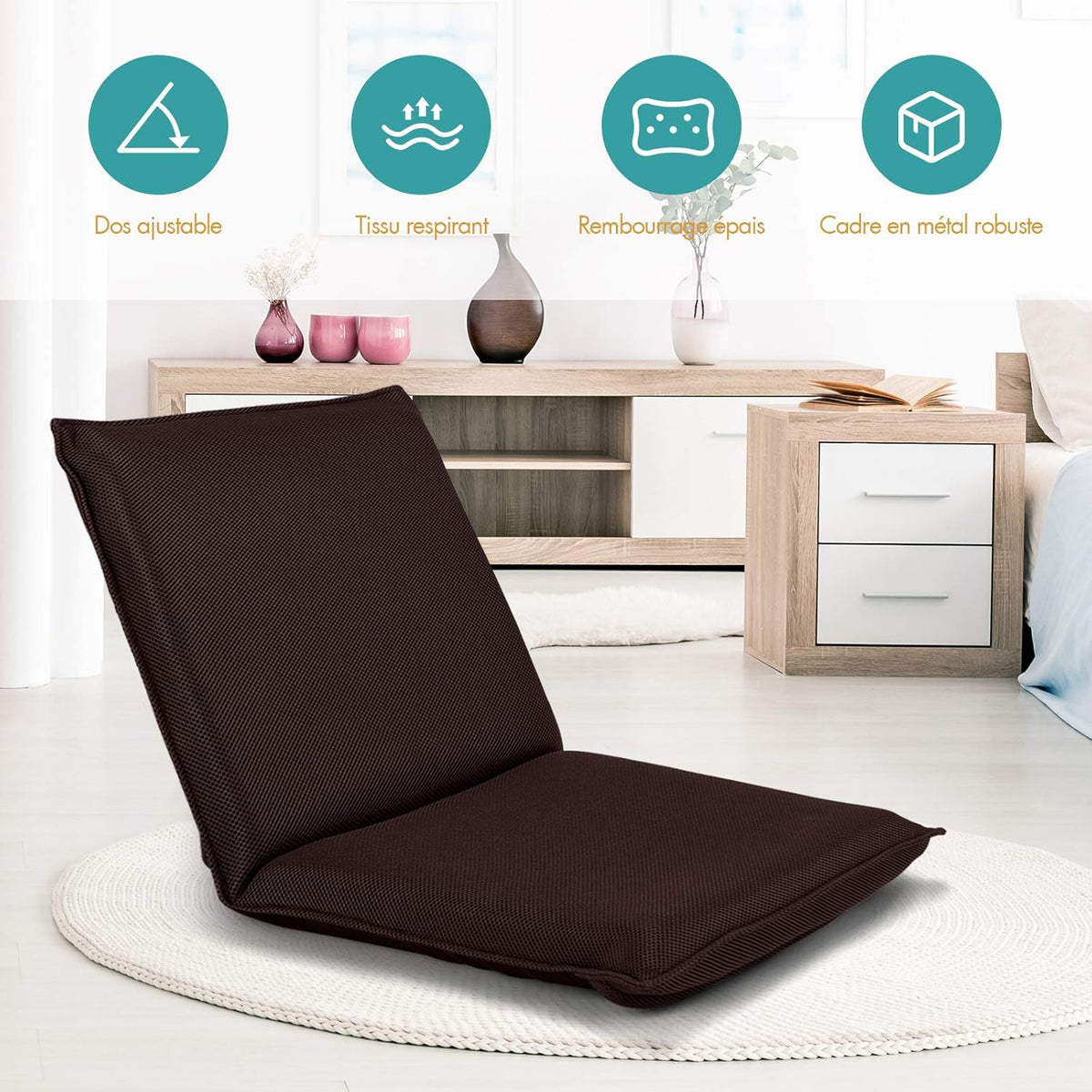Fauteuil de Lecture - Pouf Confort Noir - Brun - Fauteuil de Lecture