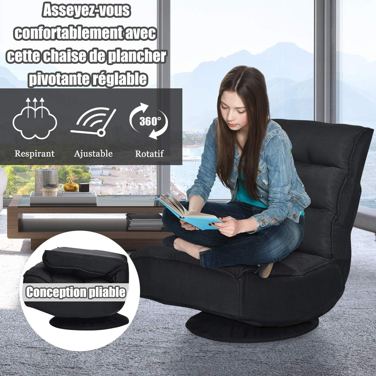 Fauteuil de Lecture - Pouf Noir - Black - Fauteuil de Lecture