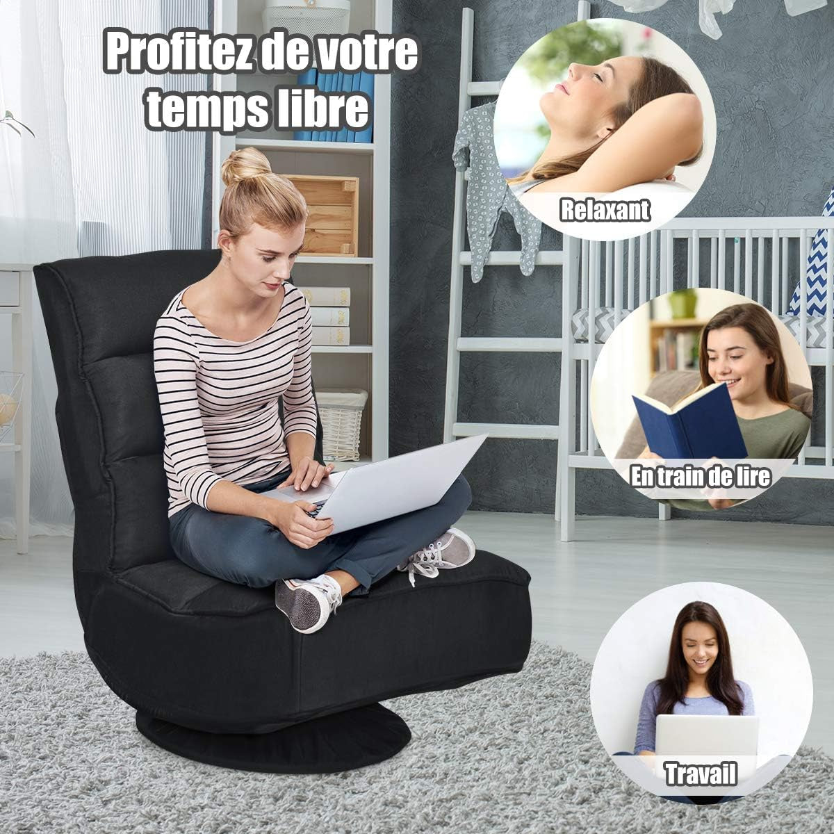 Fauteuil de Lecture - Pouf Noir - Black - Fauteuil de Lecture