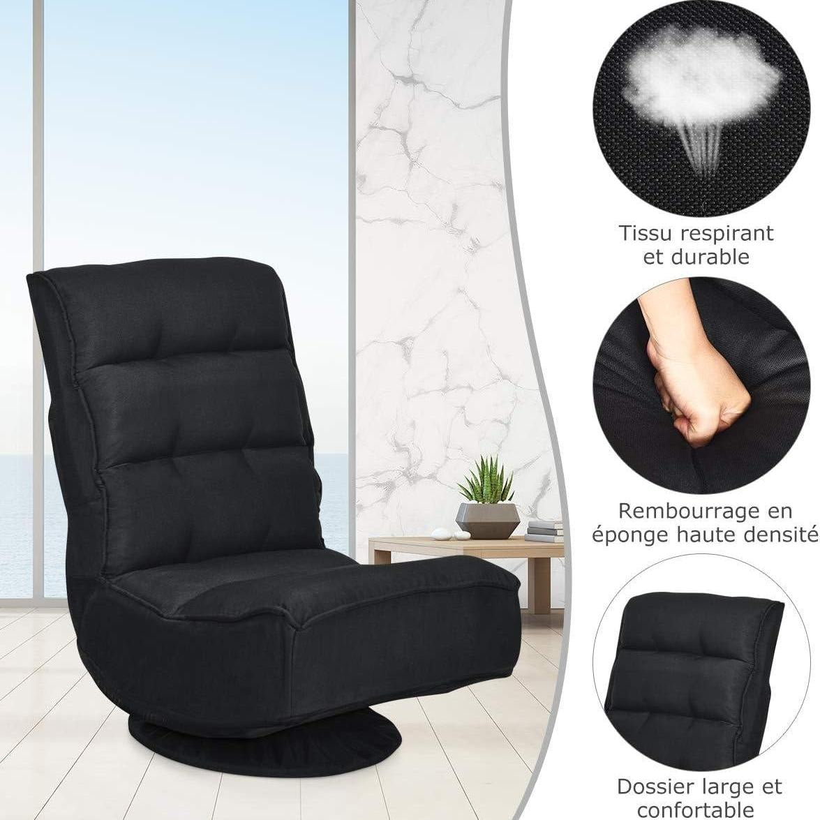 Fauteuil de Lecture - Pouf Noir - Black - Fauteuil de Lecture