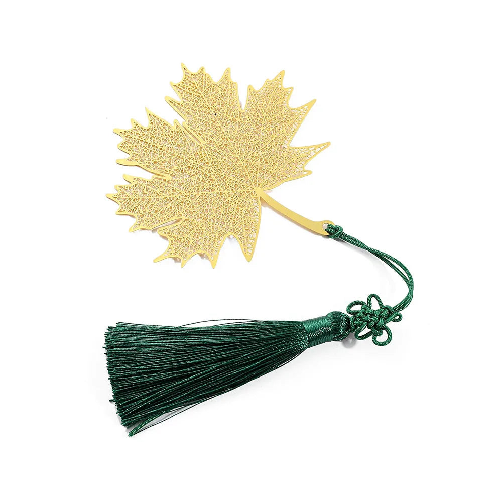 Marque page feuille automne en métal doré