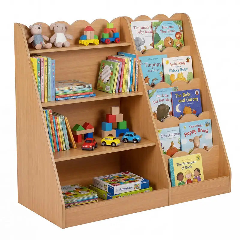 Meuble bibliothèque enfant en bois à sa hauteur