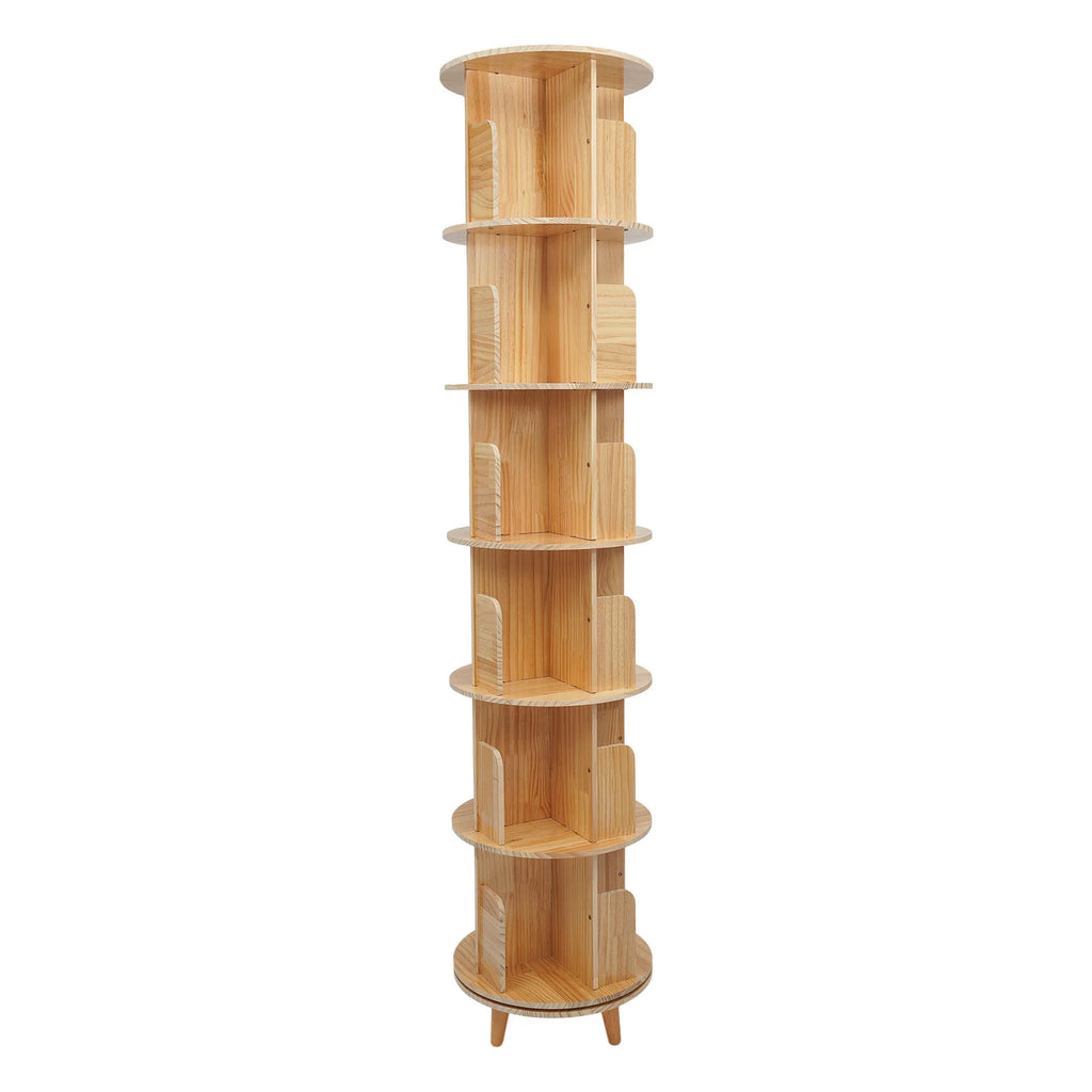 Meuble colonne bibliothèque rotative en pin
