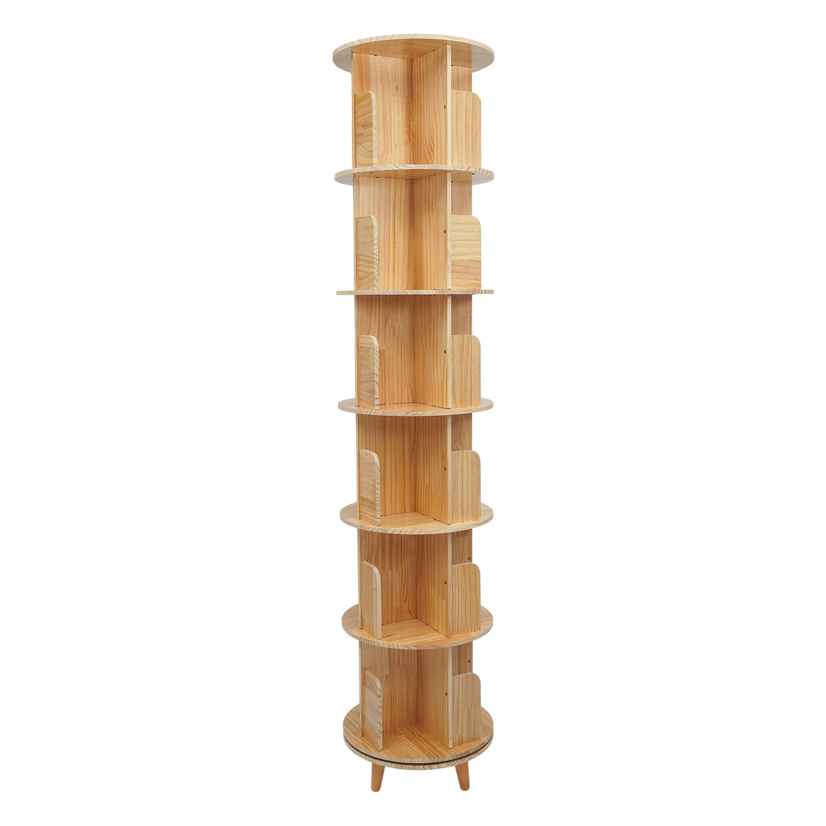 Meuble colonne bibliothèque rotative en pin